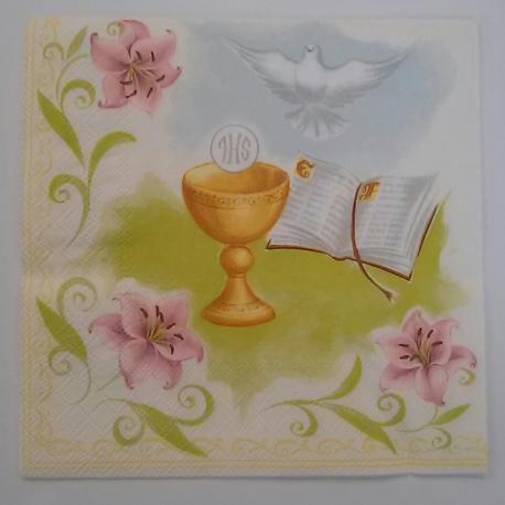 Tovaglioli per decoupage  calice, vangelo e colomba arti e grafica busta da 2 pezzi 33x33
