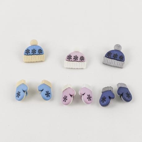 Bottoni decorativi in resina fantasia natale cappellini e guanti neve Stafil busta da 9 pezzi 2 cm x 2 cm