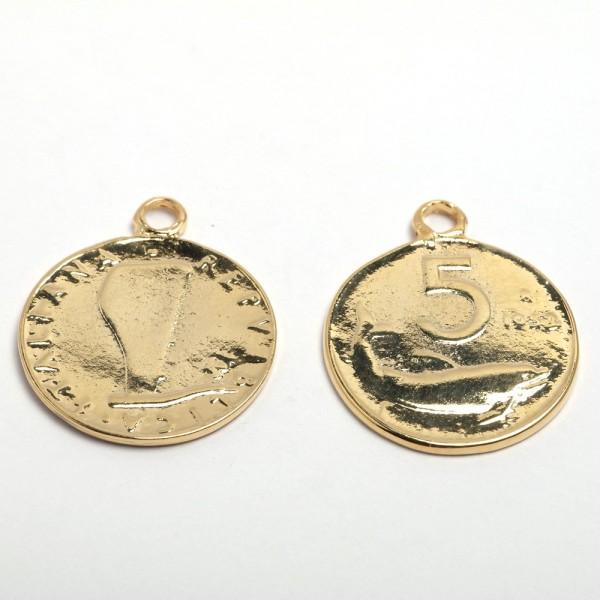 Ciondolo 5 lire mm 20 colore oro menoni busta da 10 pezzi