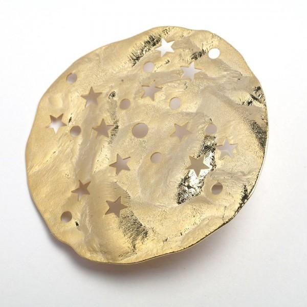 Ciondolo disco martellato decorato con stelle oro 50mm menoni busta da 3pezzi