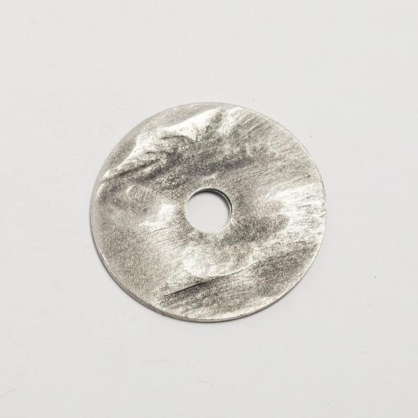 Ciondolo disco irregolare  c/foro centrale argento antico menoni busta da 10 pezzi