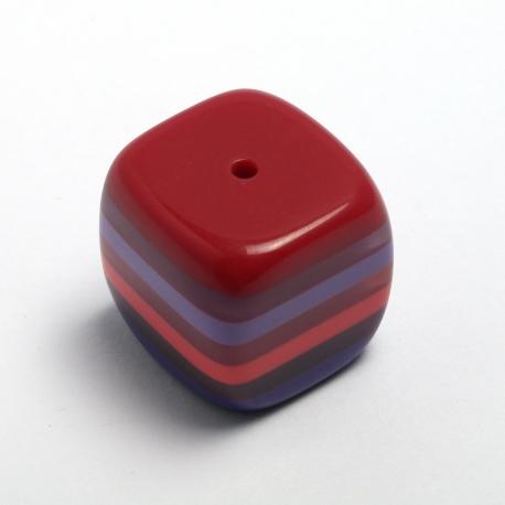 Cubo in resina a righe rosso-viola-glicine e corallo 18x18mm valter busta da 5 pezzo