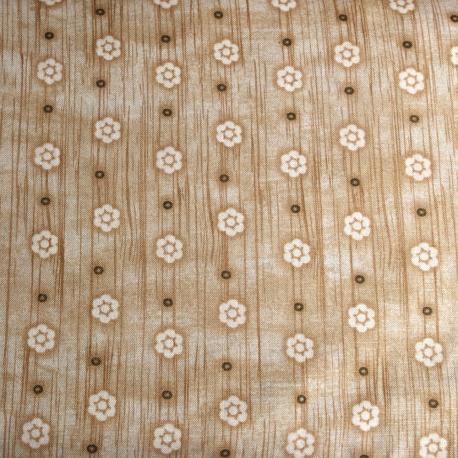 Tessuto americano effetto legno con fiori arti e grafica 110x30cm