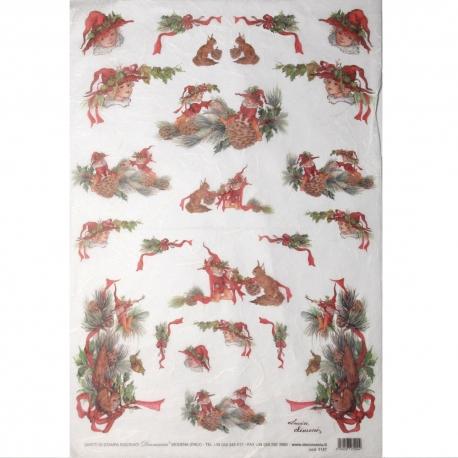 Carta riso elfi e scoiattoli decomania 33x48