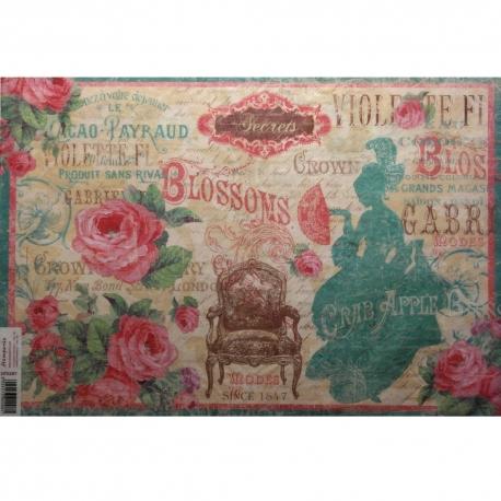 Carta riso rose vintage stamperia 33x48