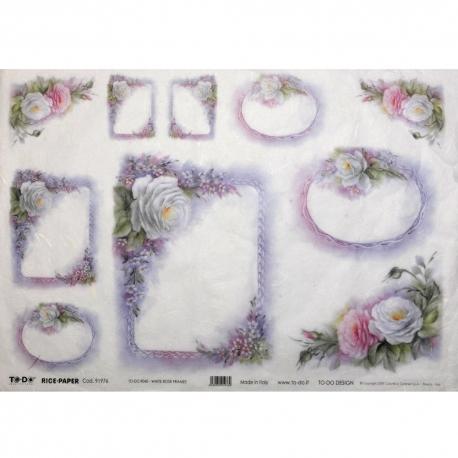 Carta riso cornici ed angoli  con rose  to.do 33x48