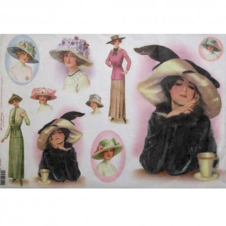 Carta riso dame con cappelli stamperia 33x48