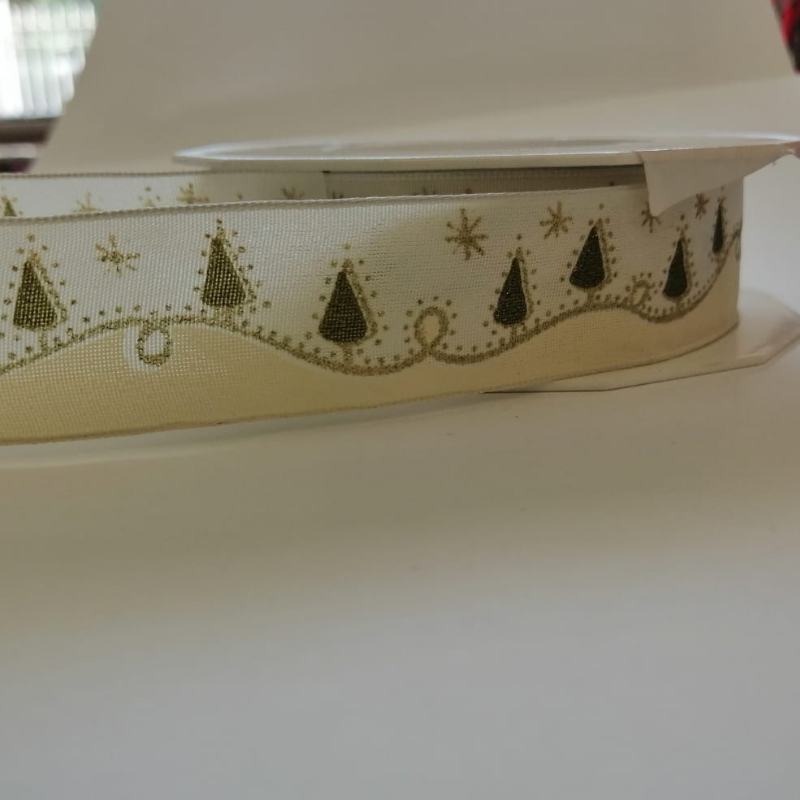 Nastro di Natale con decoro Albero Natale con filo metallico Nastro Arti e Grafica Fantasia Alberelli, Stelle e Brillantini 25mm