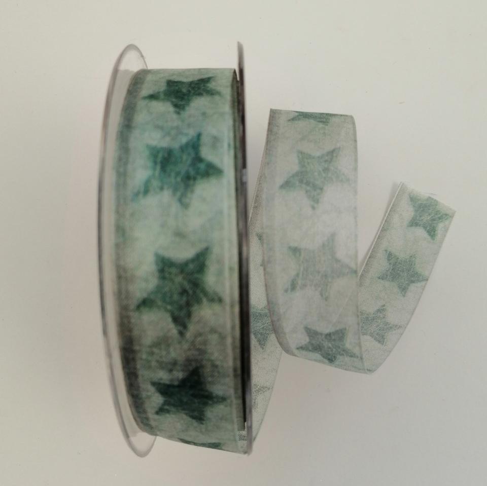 Nastro di Natale con decoro stelle verde scuro pbs fondo verde chiaro melage 25mm