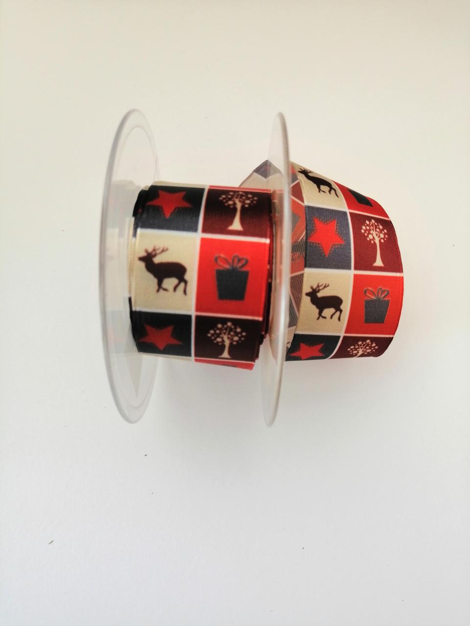 Nastro natalizio con renne doni alberelli e stelle Nastro stafil 40 mm x 1mt