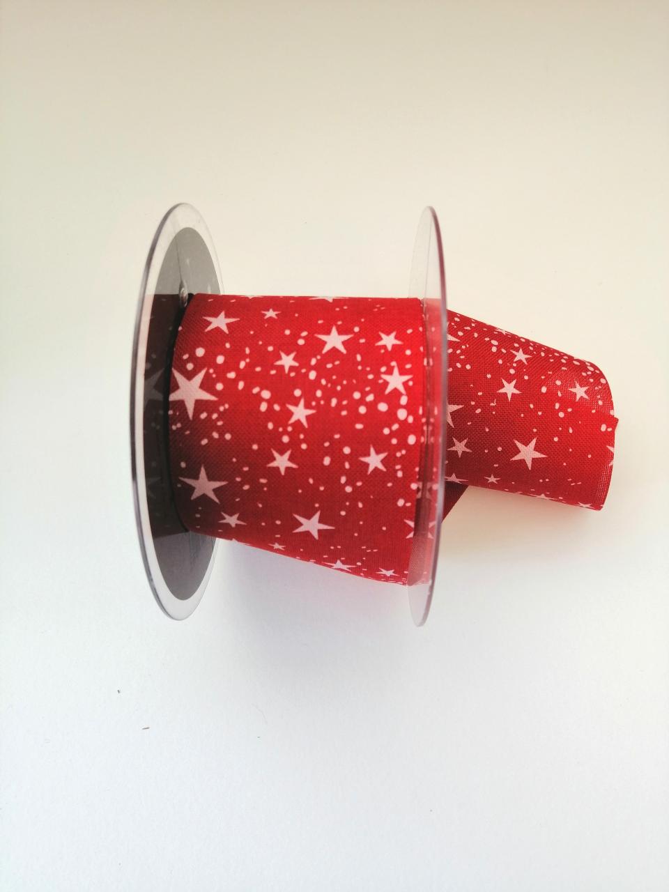 Nastro di Natale con decoro stelline e pois bianchi Nastro  PBS fondo rosso 60mm