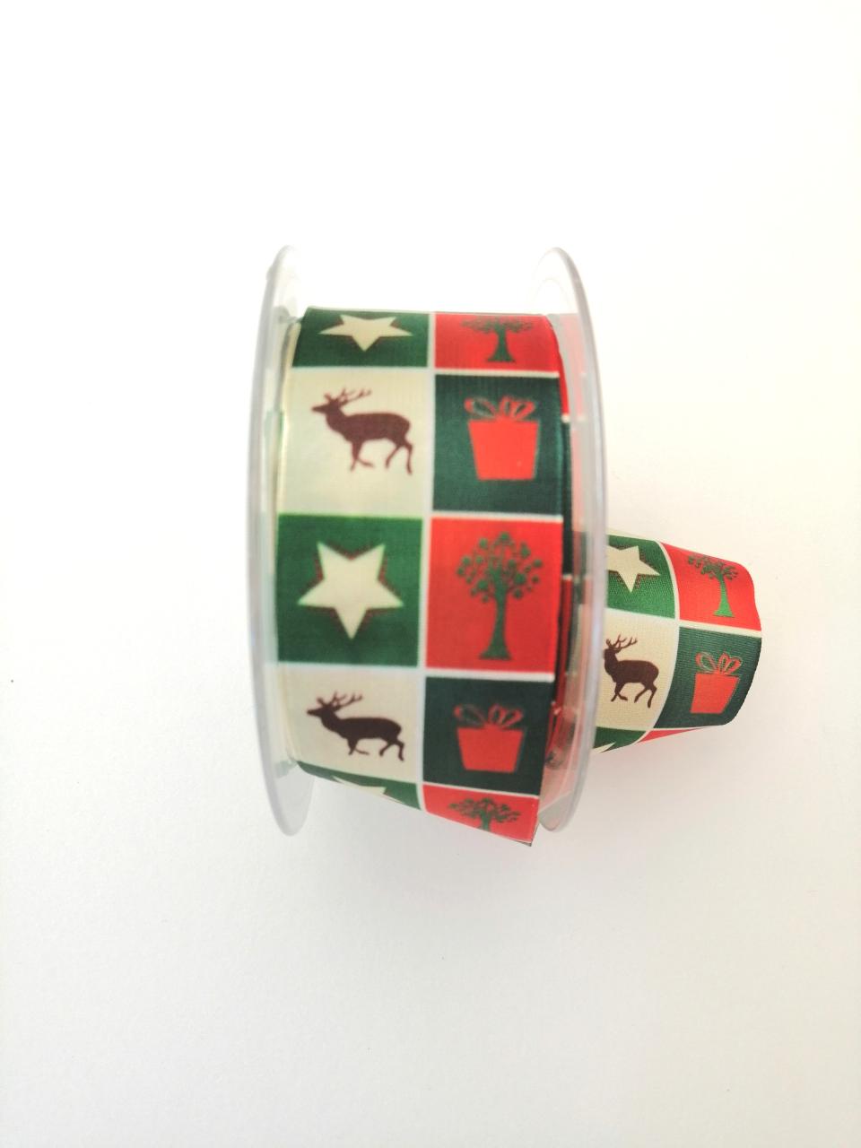 Nastro di Natale con decoro renne doni stelle e alberelli Nastro Stafil riquadrato 40 mm