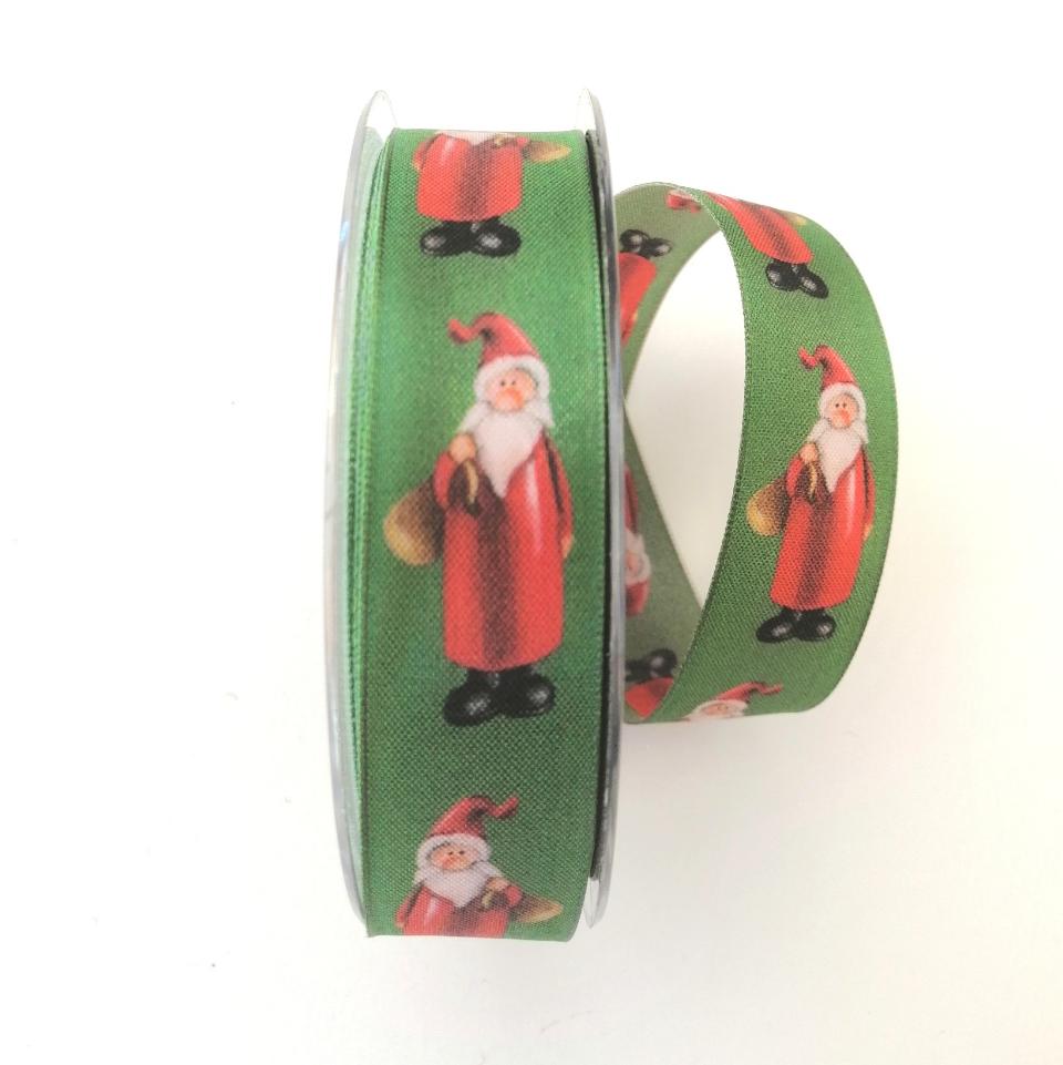 Nastro di Natale con decoro Babbo Natale buffo nastro pbs fondo verde bosco  25mm