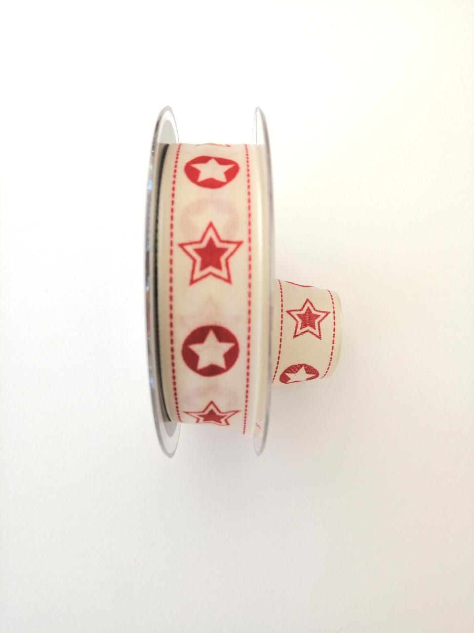 Nastro di Natale con decoro stelle rossa nastro Pbs fondo avorio 25mm