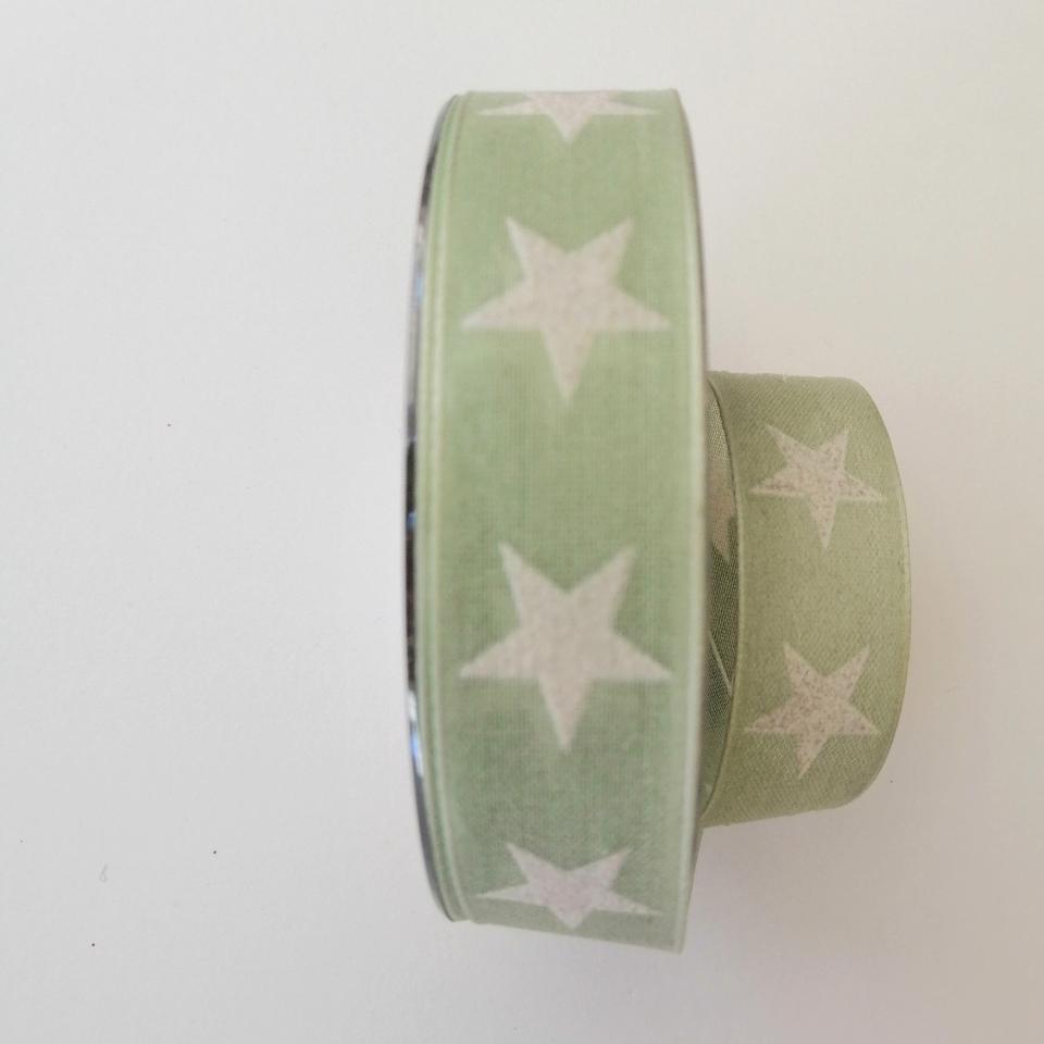 Decoro stelle bianche con filo di nylon pbs fondo verde 25mm