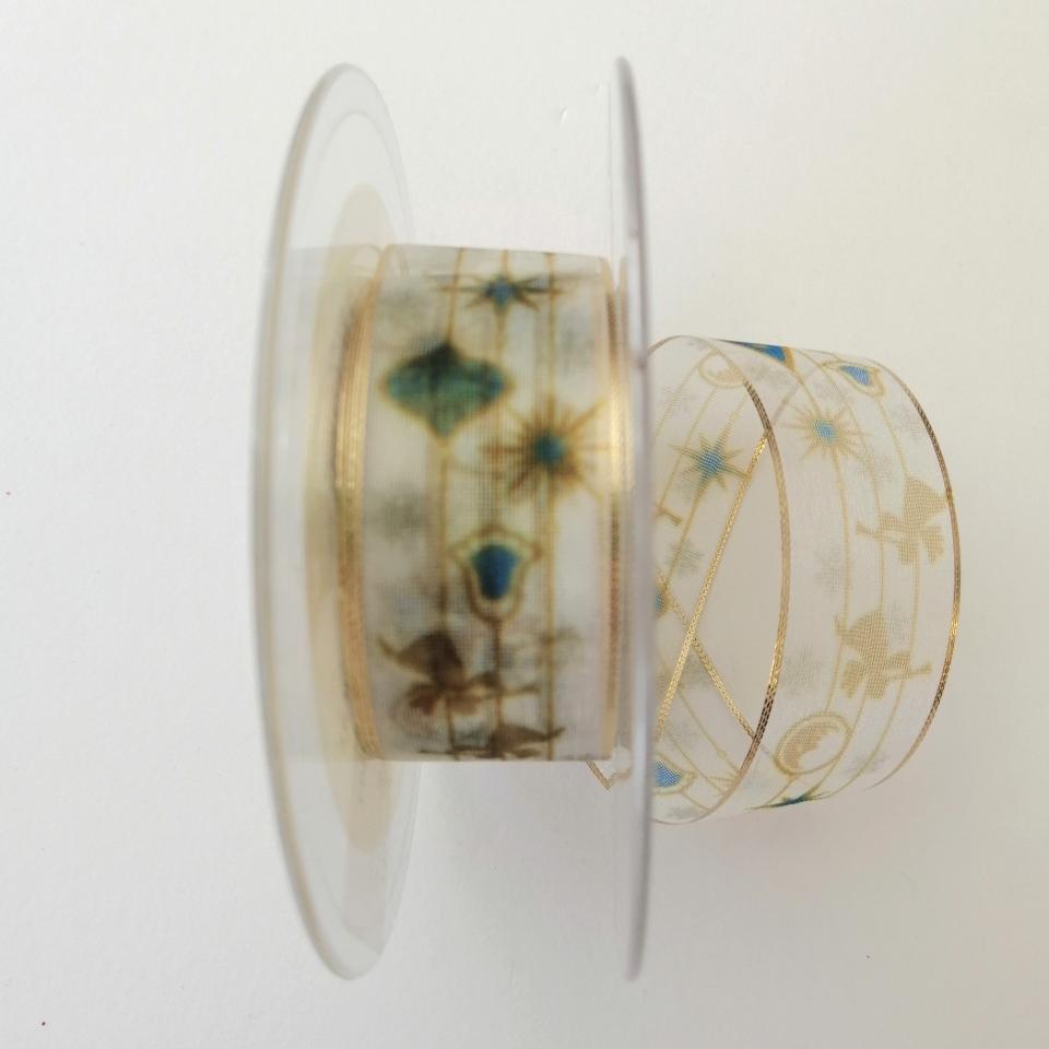 Decoro campane angioletti e stelle Stafil fondo organza trasparente 25mm