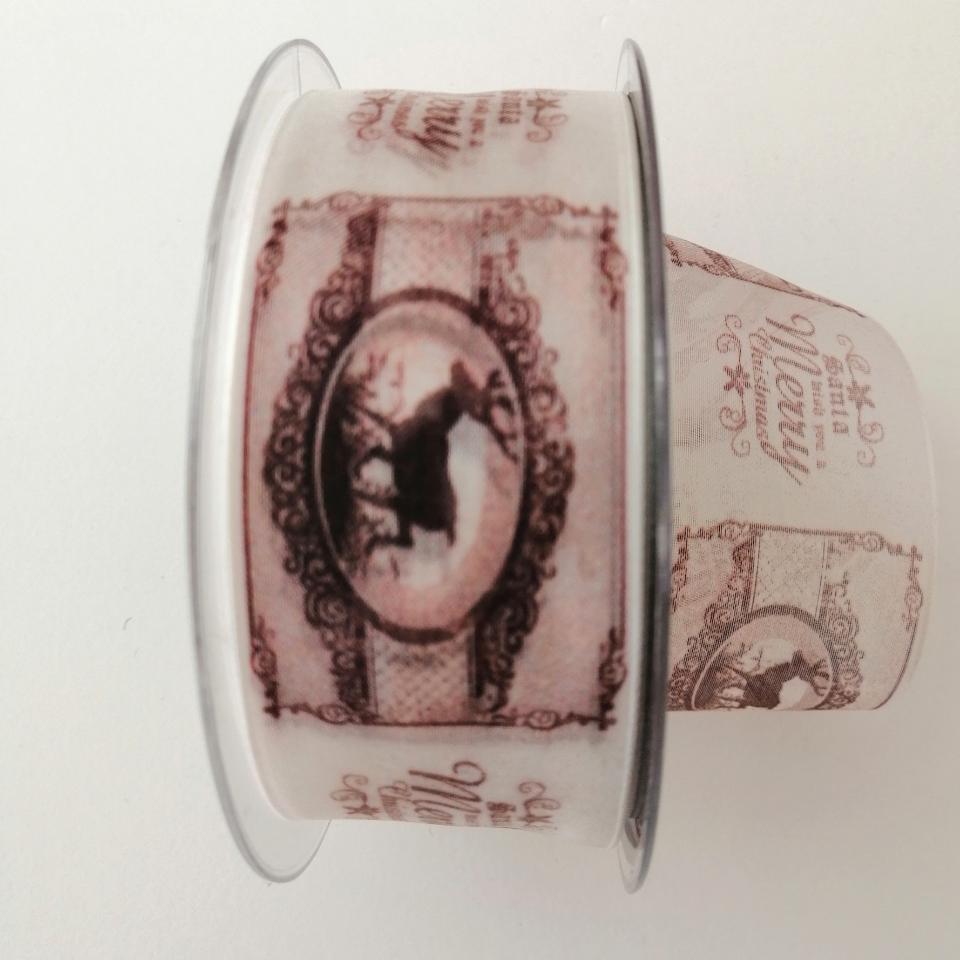 decoro vintage cervi e scritte pbs fondo organza rosata mm40