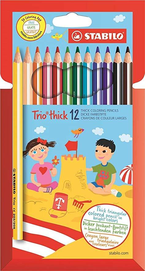 Trio thick stabilo  confezione da 12 pastelli colorati + temperino