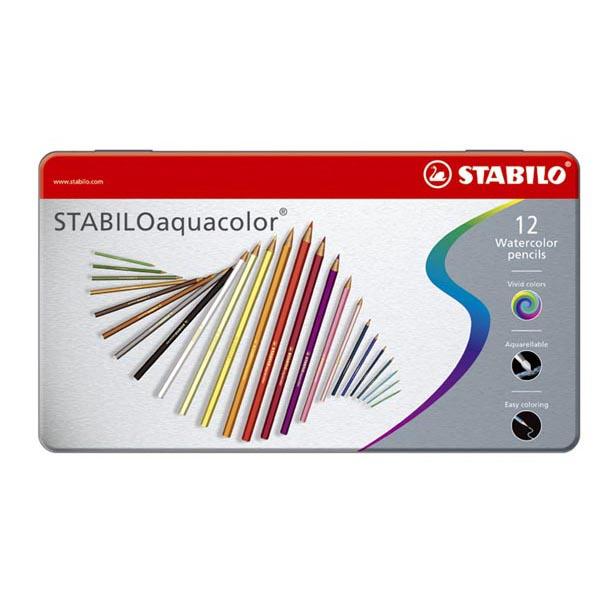 Aquacolor Stabilo astuccio in metallo da  12 pastelli colorati