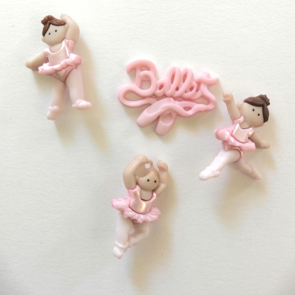 Bottoni decorativi in resina fantasia ballerine Stafil busta da 4 pezzi di3 cm x 1,5 cm