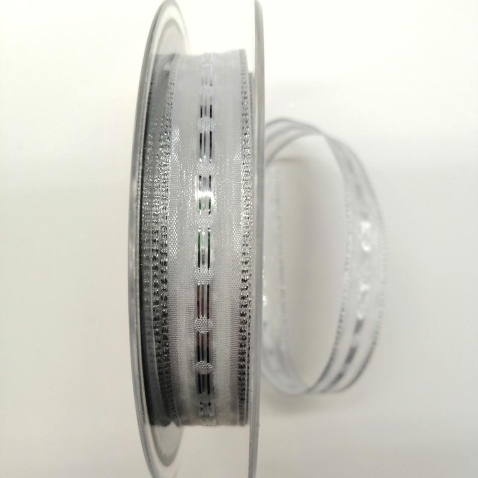 decoro raso bianco con striscia in organza pbs 15mm