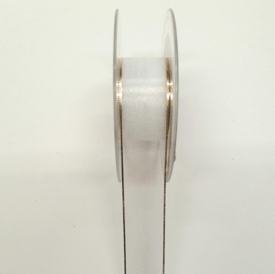 decoro organza bianca trasparente stafil 25mm con perfili dorati