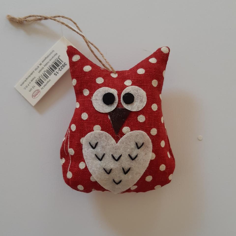 Gufo di tessuto imbottito  marianne hobby colore rosso scuro 10x8cm