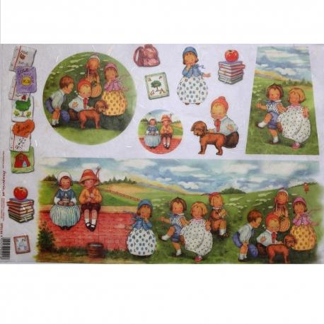 Carta riso bimbi su prato stamperia 33x48