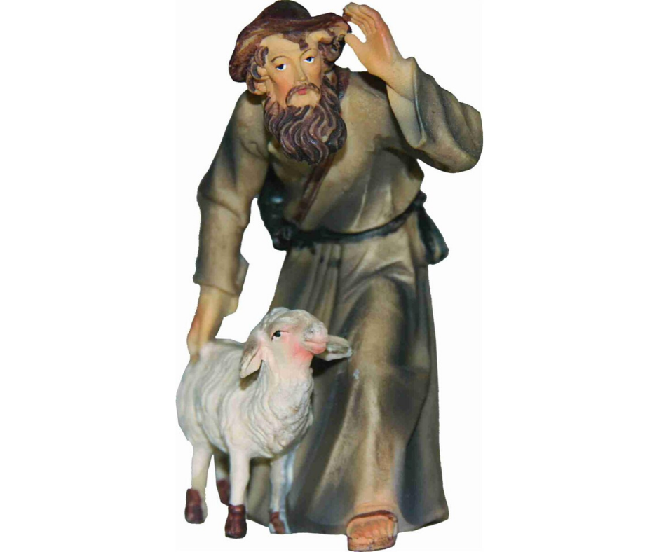Pastore con pecora per presepe marianne hobby H 9 cm base D 3,5 cm