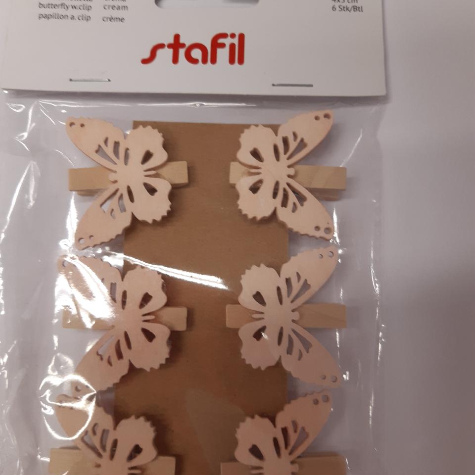 FARFALLA CON MOLLETTA STAFIL  4X3 CM BLISTER 6 PZ COLORE CREMA
