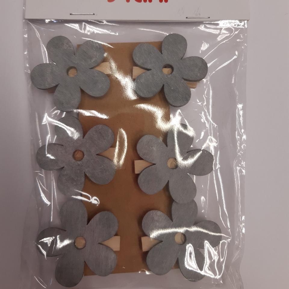 FIORE CON MOLLETTA STAFIL 4 CM BLISTER 6 PEZZI COLORE GRIGIO PASTELLO