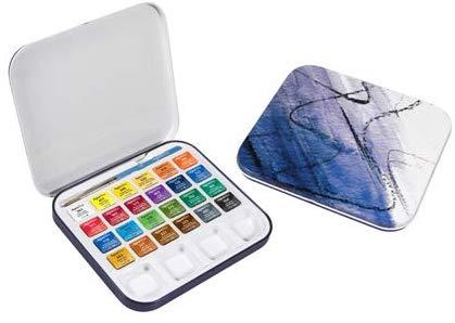 aquafine travel set  daler rowney confezione metallo con 24 mezzi godet