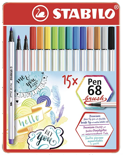 Pennarello Premium scatola in metallo da 15 Stabilo  Pen 68 Brush