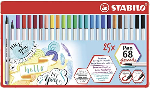 Pennarello Premium scatola in metallo da 25 Stabilo  Pen 68 Brush