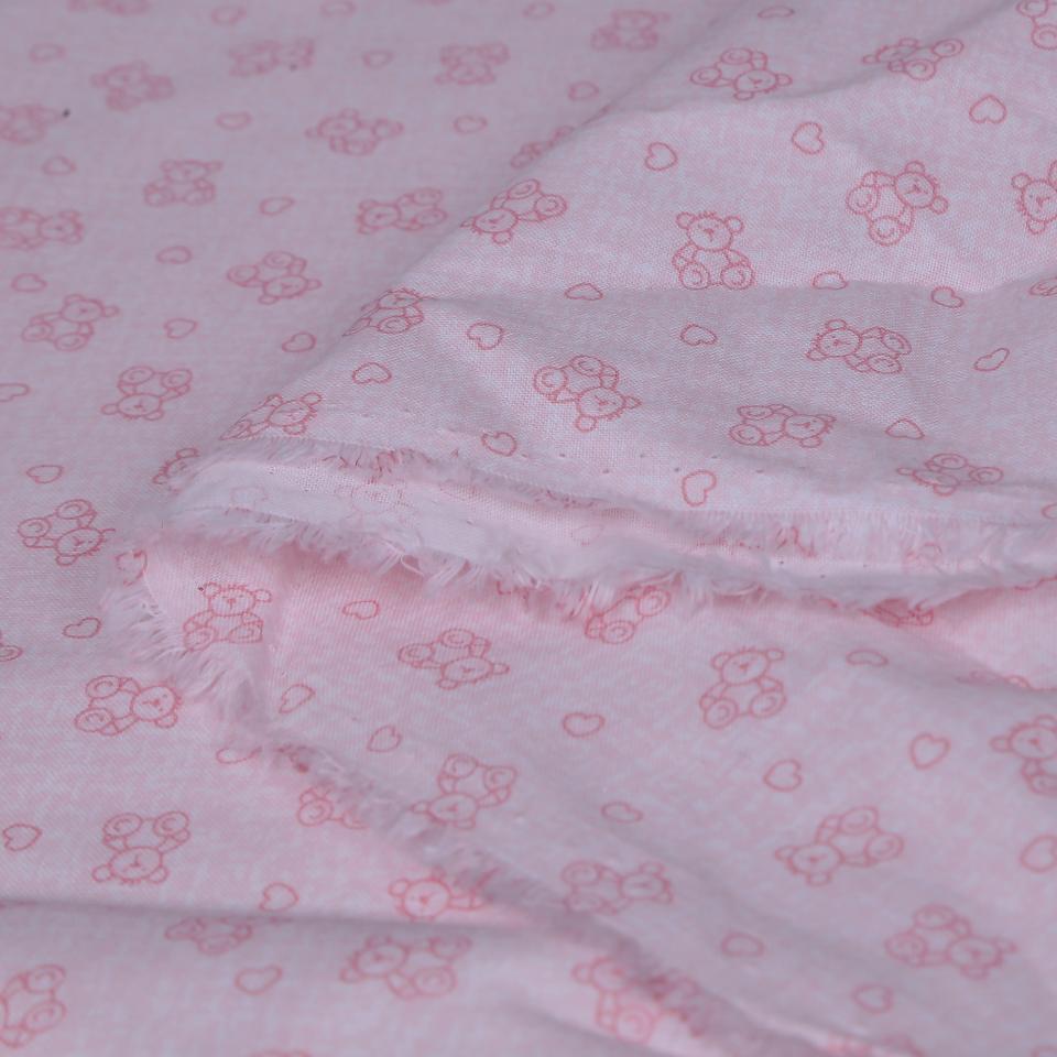 Stoffa cotone colore rosa con cuori ed orsetti in tinta Stafil 160 x 50cm