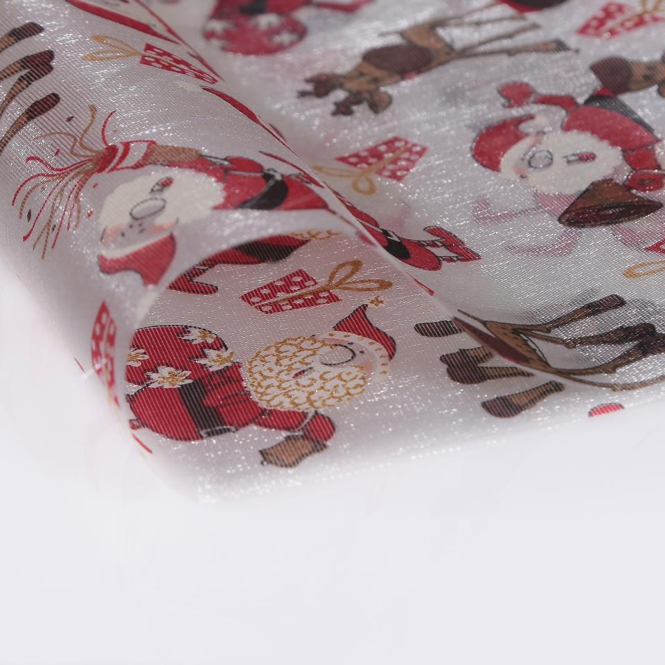 Stoffa Natalizia organza fantasia Renna e Babbo Natale colore rosso hobby fun 29 cm x 100 cm