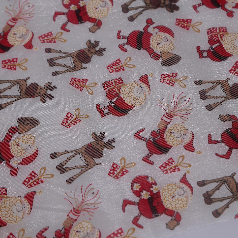 Stoffa Natalizia organza fantasia Renna e Babbo Natale colore rosso hobby fun 29 cm x 100 cm
