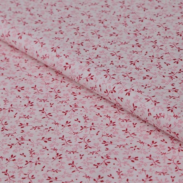 Stoffa in cotone tinta bianca con rametti rossi stafil altezza 110 cm x  50cm