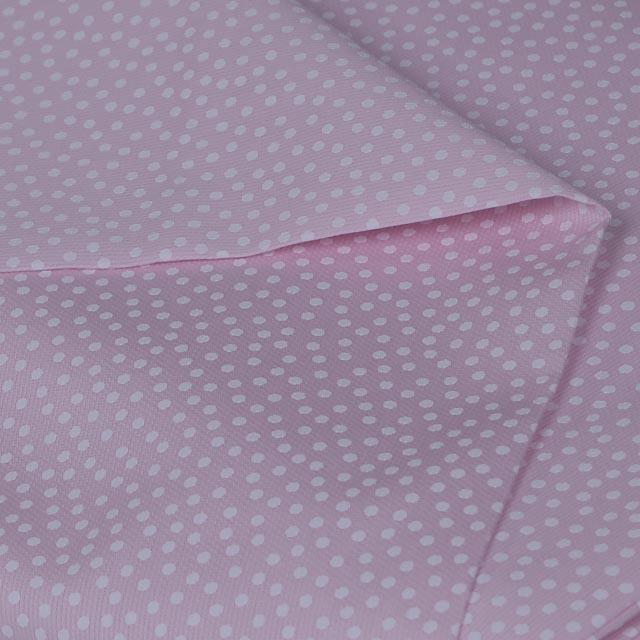 Tessuto rigatino rosa con piccoli  pois bianchi Stafil cm 150 x 50