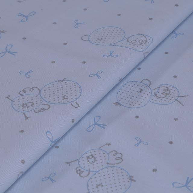 Tessuto rigatino celeste con pulcini  Stafil cm 150 x 50