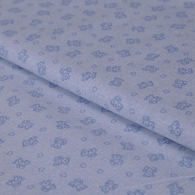 tessuto di cotone fondo azzurro e bianco con orsetti stafil altezza160 x 50 cm