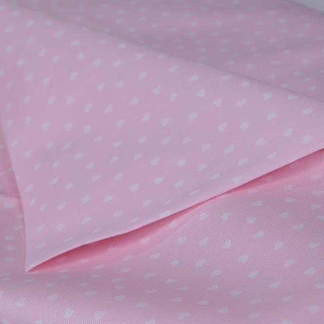 Tessuto rigatino rosa con piccoli  cuori bianchi Stafil cm 150 x 50