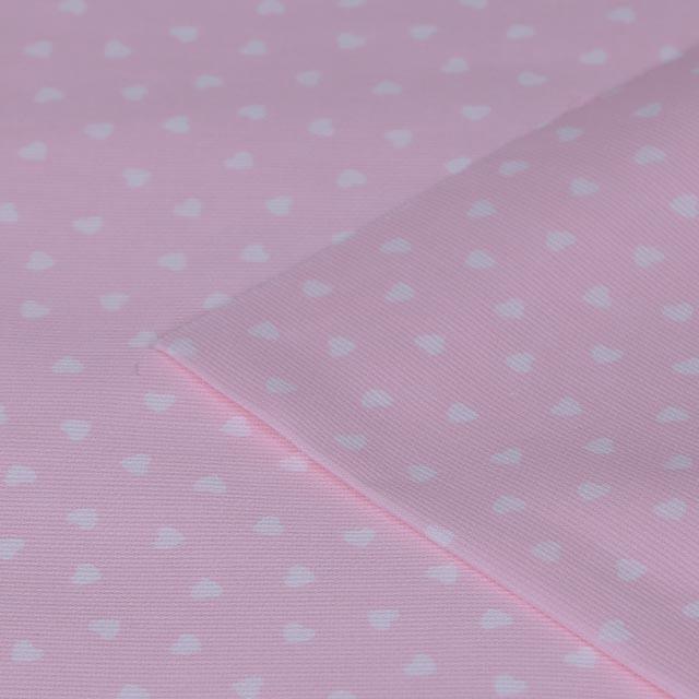 Tessuto rigatino rosa con piccoli  cuori bianchi Stafil cm 150 x 50