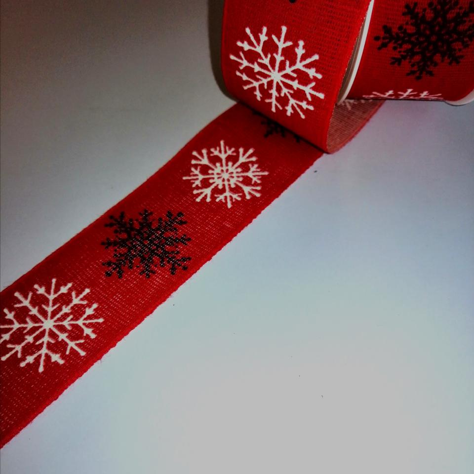 nastro rosso con fiocchi neve goldi decor h.40mm per 1mt nastri