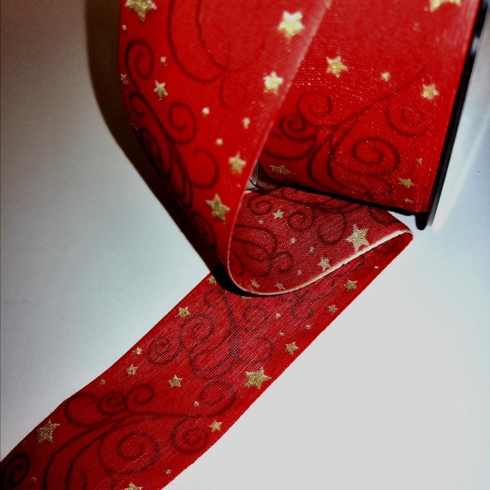 nastro natale rosso con ghirigori e stelle Goldina 40mm x 1mt nastri