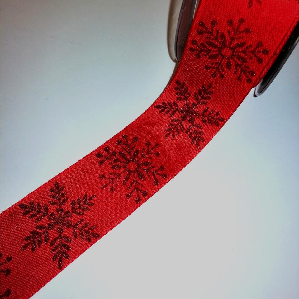 nastro natale rosso con fiocchi neve goldina 35mm x 1mt nastri