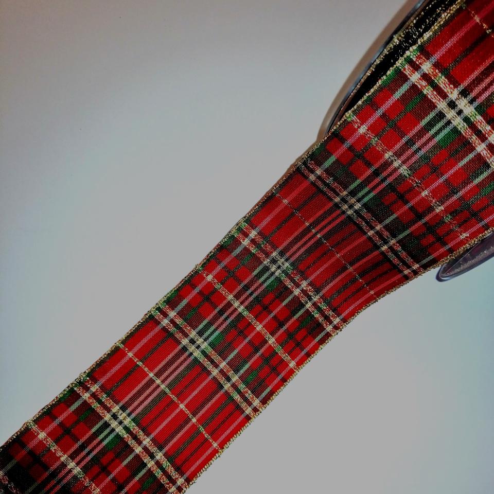 nastro scozzese fondo rosso Goldina 60mm x 1mt - nastri