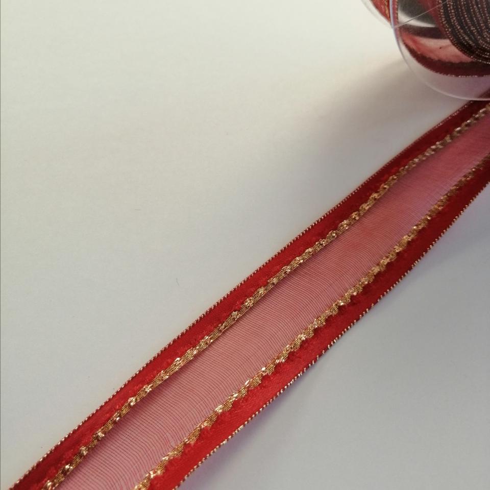 nastro rosso con fili oro goldina 25mm x 1mt nastri