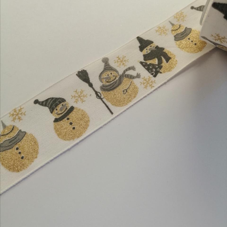 nastro bianco con pupazzi neve oro Goldina 40 mm x 1mt nastri
