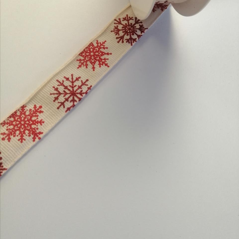nastro naturale con fiocchi neve rosse Goldina 25 mm x 1mt
